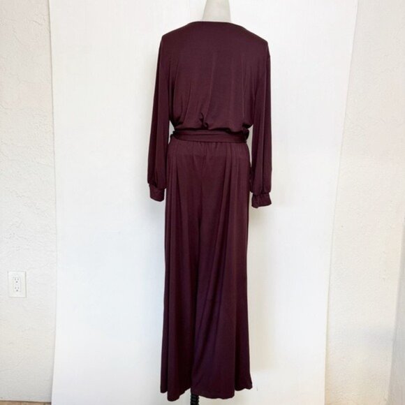 Amour Vert Everly Purple Jumpsuit Wide-Leg Cropped Pants and Self-Tie Belt Large - Picture 5 of 13